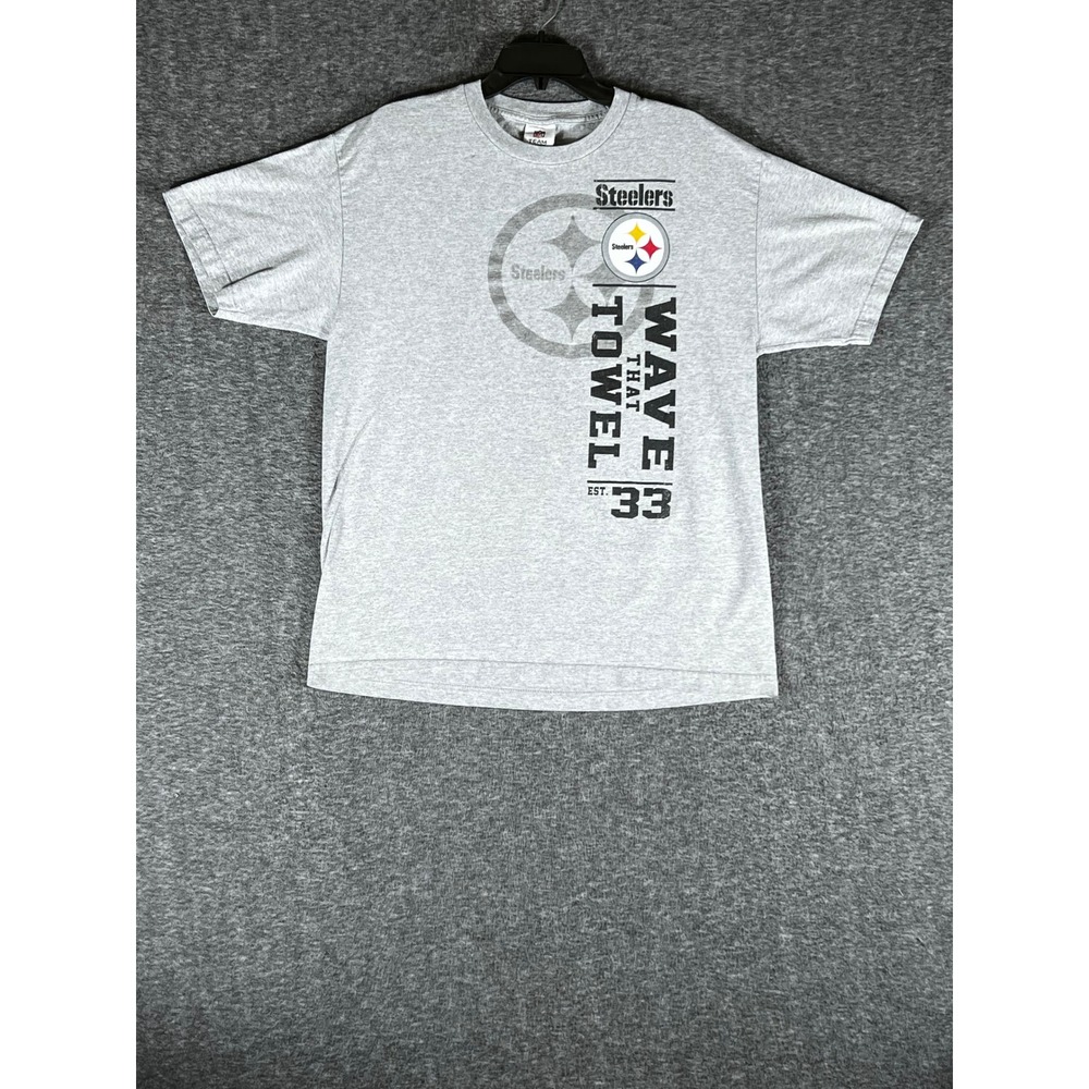 NFL Team Apparel Pittsburgh Steelers Wave That Towel Gray Graphic T-Shirt Mens L